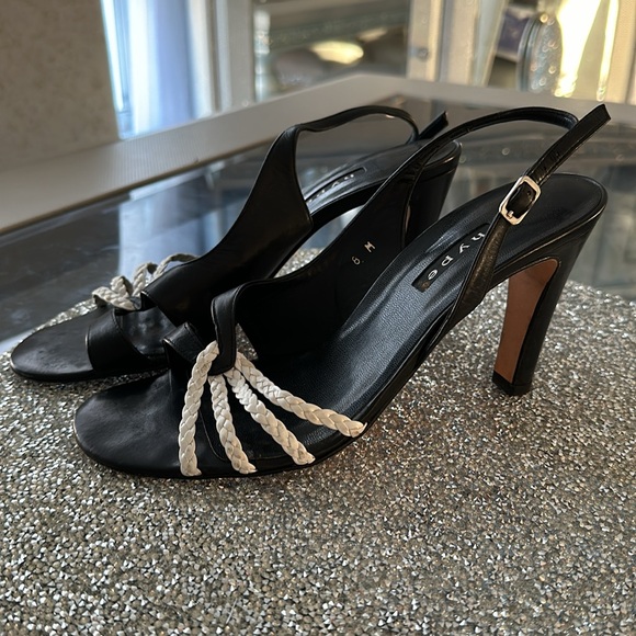 Hype Black and White Sling back buckle thick Heels Sz 8 - Picture 3 of 5